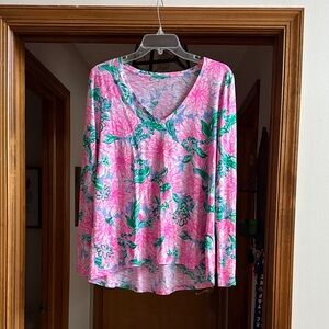 Lilly Pulitzer Pink and Green Floral Long Sleeve Top